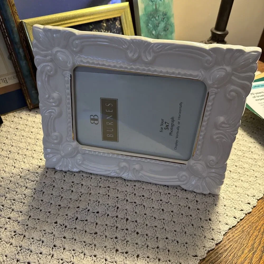 Burnes Ceramic Frame 5x7 Cream With Gold Details Vertical Horizontal Tabletop
